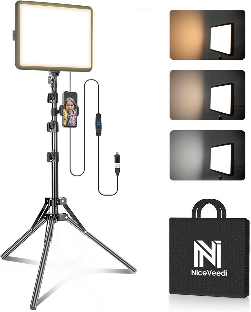 NiceVeedi 1-Pack Photography Lighting Kit, 2800-6500K Bi-Color LED Video Light Kit, Dimmable Studio Light with Tripod Stand & Phone Holder, Light for Video Recording, Game Streaming, YouTube - Image 1